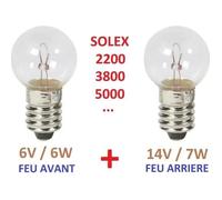 Kit Ampoule Avant Arriere 6v 6w + 14v 7w Solex 330 660 1400 1700 2200 3300 3800 4600 5000 45cc Cyclomoteur Feu Phare Lampe Dynamo