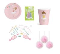 Kit anniversaire ( cde 5 ) - Petit danseuse- Little Dancer - 8 enfants - Décorations Fluffy - Rose + 10 bougies magiques en cadeaux