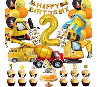 Kit Anniversaire Chantier 2 Ans, 52 PCS Décoration Anniversaire Excavatrice, Deco d'Anniversaire Excavatrice, Ballons Excavatrice et Construction, pour Décoration de Fête D'anniversaire