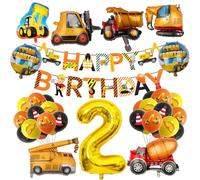 Kit Anniversaire Chantier 2 Ans, Excavatrice Ballon Garçon, Decoration Anniversaire Garçon 2 Ans, Construction de Ballon Chantier pour Enfant