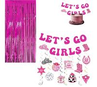 kit anniversaire fille rose argent 22 pièces décoration cowgirl disco - rideau pailleté 2 m, spirales suspendues, cartes et banderole pour fête thème western