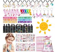Kit Anniversaire Licorne Cadeau, Cadeau Anniversaire Enfants Invites, Ballon Timbre Boucle Oblique Bracelet épingle à Cheveux Anneau Tatouage Temporaire Marque Page Party Pack les Plus Populaires