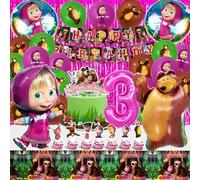 Kit Anniversaire Masha 3 Ans - 51 Pièces Décoration, Ballons, Nappe, Topper Cupcake