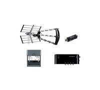 Kit Antenne d'Extérieure Trinappe 26dB UHF Metronic - Fiche F + Filtre 4G intégré + Préamplificateur 4/1 TV Amplificateur + Alimentation 4 Sorties TV