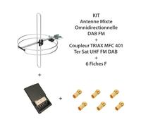 KIT Antenne mixte omnidirectionnelle DAB FM + Coupleur TRIAX MFC 401 Ter Sat UHF FM DAB + 6 Fiches