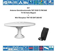 KIT Antenne Omnidirectionnelle TNT FM DAB Amplifiée Helio Magnet + Mini Récepteur TNT HD SNT-360-HD - Gain Haut 44dB, Pour Campi