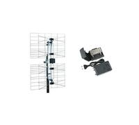 Kit Antenne Panneau UHF Extérieure TNT HD HDME + Préampli Etanche UHF Réglable 1 entrée 1 sortie + Alim 220V - Gain 15dB+38dB