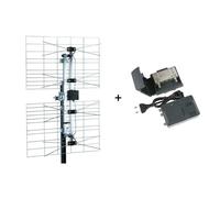Kit Antenne Panneau UHF Extérieure TNT HD HDME + Préampli Etanche UHF Réglable 1 entrée 1 sortie + Alim 220V - Gain 15dB+38dB
