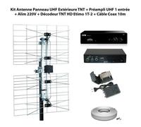 Kit Antenne Panneau UHF - OPTEX - Préampli Réglable - Décodeur TNT HD - Câble Coax 10m