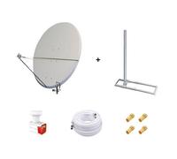 Kit Antenne Parabole 130 cm Aluminium + Support de Chevron Fixation Toit 1m + LNB Twin HD 4K + Câble Coax 25m Twin + 4 Fiches F Or