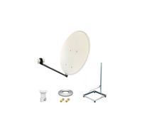 Kit Antenne Parabole 65 cm Acier + Support balcon Acier 1m pour dalle béton 50X50cm + LNB single + Câble coax 25m + 2 fiches F