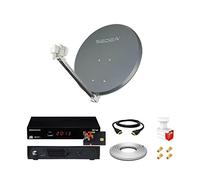 Kit Antenne Parabole Acier 65 cm 36,5 DB Anthracite + LNB Twin 0,1 DB Full HD 4K Ultra HD + Décodeur DS81 HD TNTSAT + Câble coaxial 20m + Câble HDMI + 4 fiches F
