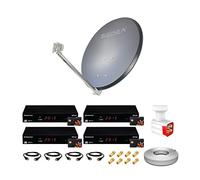 Kit Parabole Acier HDME Anthracite 85 cm + LNB Quad HD 4K + 4 Décodeurs THS 806 TNTSAT + Câble coax 100m + 4 Câbles HDMI + 8 Fiches F