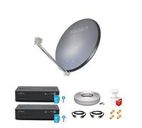 Kit Antenne Parabole Acier 85 cm 38,2 DB Anthracite + LNB Twin 0,1 DB Full HD 4K Ultra HD + 2 Décodeurs DSR 3031F FRANSAT + Câble coaxial 50m + 2 Câbles HDMI + 4 Fiches F