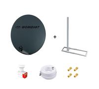 Kit Antenne Parabole Fibre 85 cm Anthracite + Support de Chevron Toit 1m + LNB Twin HD 4K + Câble Coax 25m Twin + 4 Fiches F Or