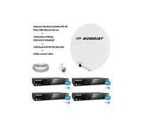 Kit Antenne Parabole Sat HD 4K Fibre SMC Blanche 85cm WORLDSAT + 4 Décodeurs Philips DSR 3031F FRANSAT + LNB Quad 4K Ultra Full HD + Câble coax 100m