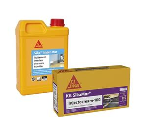Kit anti-humidité : Sika Injectocream 100, traitement contre les remontées capillaires pour 5m linéaire + Sika Imper Mur, Résine pour traitement des murs humides - anti-salpêtre - anti-moisissures 2L