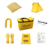 Kit Anti-Pollution Universel - Kit Absorbant pour Huiles, Eau, Solvants et Liquides de Refroidissement, Inclus 20 Feuilles Absorbantes, 2 Boudins, Gants et Sac de Déchet - Spill Kit (Yellow -30L)