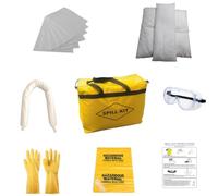 Kit Anti-Pollution Universel - Kit Absorbant pour Huiles, Eau, Solvants et Liquides de Refroidissement, Inclus 20 Feuilles Absorbantes, 2 Boudins, Gants et Sac de Déchet - Spill Kit (White -30L)