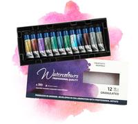Kit Aquarelle Granulation - 12 x 10 ml Tube Aquarelles Professionnelle Extra Fine | Palette Aquarelle Adulte Portable pour Voyage et L’atelier D’artiste
