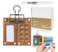 Kit Aquarelle Miniature de Voyage, Palette en Bois Portable à 8 Compartiments, Mini Kit Aquarelle, avec Son Carnet, Son Stylo Plume et sa Pince, est pour Les Étudiants, Peintres et Artistes