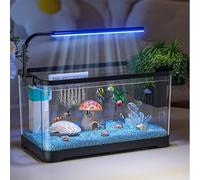 Kit Aquarium De Bureau, Aquarium avec Lampe De Serrage, Bac À Poisson Betta Carré Lumière LED - Pompe À Eau - Accessoires - Filtre Autonettoyant pour Salon, Bureau(Medium)