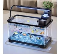 Kit Aquarium pour Betta Aéré, Petit Kit De Démarrage pour Poissons Betta avec Lampe LED, Table D'aquarium, Réservoir De Combattant pour Poissons Combattants, Poissons Rouges(Black,Small)