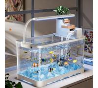 Kit Aquarium pour Betta Aéré, Petit Kit De Démarrage pour Poissons Betta avec Lampe LED, Table D'aquarium, Réservoir De Combattant pour Poissons Combattants, Poissons Rouges(White,X-Large)