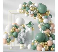 Kit Arche 114 Ballons Premium - Décoration Époustouflante pour Anniversaires, Mariages - Vert haricot rétro, Blanc Standard, Or métallique, Blanc Confetti Or, Ton peau - Accessoires Fêtes mémorables