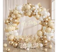 Kit Arche Ballon Beige et Blanc, 128Pcs Guirlande Anniversaire Blancs Avec Balloon Beige Blanc Or pour Decoration Ballon Anniversaire Femme Homme, Mariage Bohème, Bapteme, Baby Shower Garçon Fille