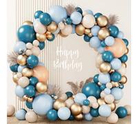 Kit Arche Ballon Bleu, 143pcs Guirlande Ballon avec Ballons Bleu Or Mer Beige, DIY Arche Ballons pour Homme Garçon Fête Anniversaire Décoration, Baby Shower, Mariage, Baptême