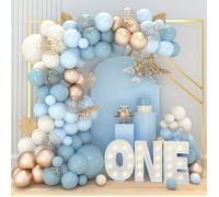 Kit Arche Ballon Bleu, 94Pc Kit Arche De Ballons Anniversaire Bleu Pastel Avec Ballon Blanc Sable Doré Confettis, Ballons Azu[A584]