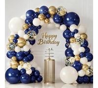 Kit Arche Ballon Bleu, Bleu Marine Blanc Gold Confettis Or