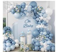 Kit Arche Ballon Bleu et Blanc, 108 Pièces Guirlande Ballon Bluey avec Ballons Blanc Transparent Bleu Macaron, Décoration Bluey pour Anniversaire, Baptême Garcon, Baby Shower, Mariage, Fiançailles
