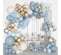 Kit Arche Ballon Bleu Foncé, 105pcs Arche Guirlande Ballons Bleu Or avce Ballons Blanc Sable Doré et Nacré Blanc pour Joyeux Anniversaire Bapteme Garcon Decoration Baby Shower Communion Mariage Soirée