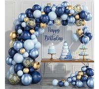 Kit Arche Ballon Bleu Marine,133 Arche Ballons Anniversaire Bleu Or Ballon Confettis Dorés,Arche de Ballon Baby Shower,Kit Guirlande Ballon Bleu pour Decoration Anniversaire Bapteme Mariage Graduation