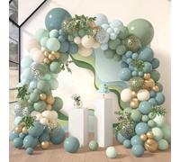 Kit Arche Ballon Bleu Sauge Vert, 104 Pièces Guirlande de Ballons Bleu Ardoise Vert Sauge avec Ballons Blanc Sable or Métallisé pour Engagement Anniversaire Baby Shower Mariage Fête Décoration