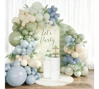 Kit Arche Ballon Bleu Vert, 110 Pièces Guirlande Ballons Bleu Ardoise Vert Sauge avec Ballons Blanc Sable Beige pour Anniversaire Baby Shower Mariage Fiançailles Baptême Garçon Fête Décoration