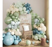 Kit Arche Ballon Bleu Vert Sauge, 115Pcs Guirlande de Ballon Vert Bleu Ardoise avec Ballons Blanc Ivoire, Ballons Anniversaire Rétro, Baby Shower Decoration Bapteme Fille Garcon Gender Reveal Mariage