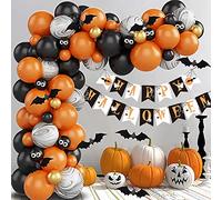 Kit Arche Ballon Halloween,81 Pièces Ballons Guirlande Kit avec Ballon Orange Noir Foil Gonflable Chauve Souris 3D Bannière Ballons Latex Marbré pour Decoration Fête de Thème Halloween Enfants