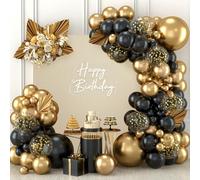 Kit Arche Ballon Noir et Or, 110 Pièces Noirs Dorés Ballons Guirlande avec Ballons Confetti Dorés,Ballon Anniversaire pour Fête Prénatale, Deco Anniversaire,Baby Shower,Mariage, Diplômé,Retraite Feste
