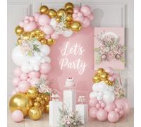 Kit Arche Ballon Or Rose, 113Pcs Arche Ballons Anniversaire avec Ballon Rose Gold Blanc Ballons Helium D'or pour Decoration Anniversaire Fille Femme Baby Shower Decoration Mariage Fête