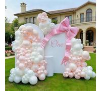 Kit Arche Ballon Perle Rose Blanc, 106 Pièces Pastel Ballons à Double Couche Guirlande Avec Ballons Perle Blanc Rose, Pink Fête Décorations pour Anniversaire, Mariage, Fête Prénatale, Baby Shower