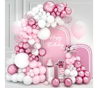 Kit Arche Ballon Rose - 102 Pièces Anniversaire Rose Et Blanc, Pastel Helium pour Anniversaire, Decoration Bapteme Fille, Mariage, Fête, Baby Shower
