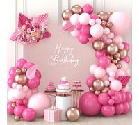 Kit Arche Ballon Rose, 110 Pièces Guirlande Ballon Rose Gold Macaron Rose pour Decoration Anniversaire Filles Femmes, Mariage, Fête Prénatale, Révélation du Genre, Fiançailles, Memorial Day