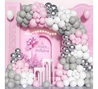 Kit Arche Ballon Rose Argent, 133 Pcs Guirlande Ballon Rose Pastel Blancs | Ballons Latex Différentes Tailles, pour Baby Shower Filles, Anniversaire, Baptême, Anniversaire, Mariage, Décorations de Fête