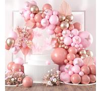 Kit Arche Ballon Rose Papillon, 101pcs Kit Guirlande Ballon Rose Rétro avec Autocollant Papillon Rose Gold, Décoration Anniversaire Fille Or Rose pour Fête Baby Shower, Baptême, Mariage, Fiançailles