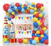 Kit Arche Ballon Rouge Bleu Jaune,106pcs Guirlande Ballon Cirque Carnaval avec Balloon en Aluminium Étoile Balloon Confetti Multicolore pour Carnaval Anniversaire Baby Shower Fête à Thème Cirque Décor