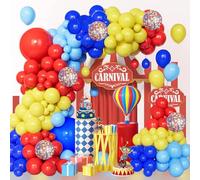 Kit Arche Ballon Rouge Bleu Jaune, 113 Pièces Guirlande Ballon Cirque Carnaval avec Balloons Confettis Multicolore, Rouge Bleu Jaune Décor pour Carnaval Anniversaire Baby Shower Fête à Thème Cirque
