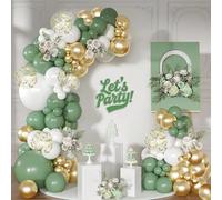 Kit Arche Ballon Vert et Or, 113 Pièces Guirlande Ballons Anniversaire Vert Sauge avec ballon Blanc Or Pastel, Arche Ballon vert Pastel pour Anniversaire Baby Shower Mariage Bapteme Fille
